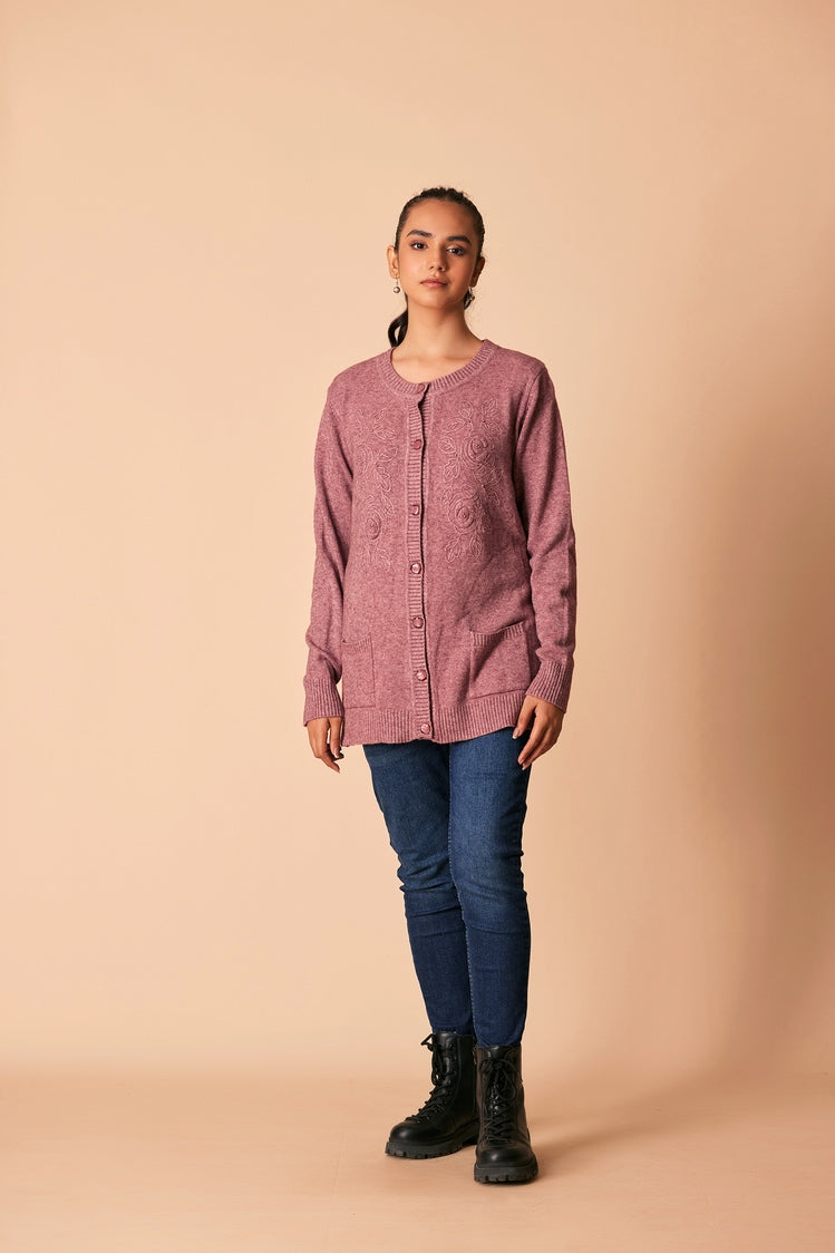 Picture of Ellena - Round Neck Cardigan Sweater - Available at Raja Sahib