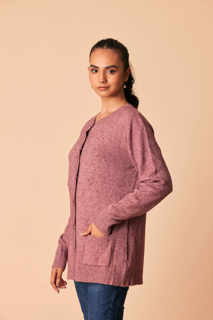 Picture of Ellena - Round Neck Cardigan Sweater - Available at Raja Sahib