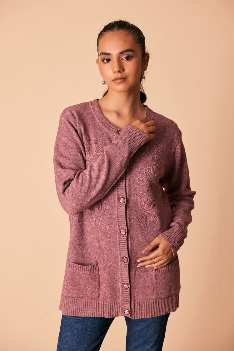 Picture of Ellena - Round Neck Cardigan Sweater - Available at Raja Sahib