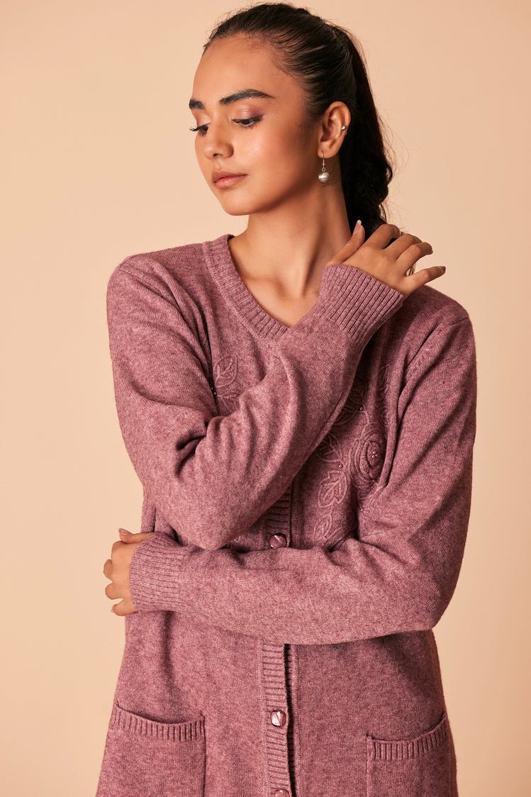 Picture of Ellena - Round Neck Cardigan Sweater - Available at Raja Sahib