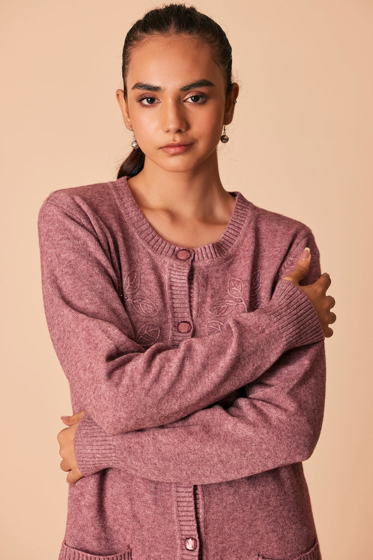 Picture of Ellena - Round Neck Cardigan Sweater - Available at Raja Sahib