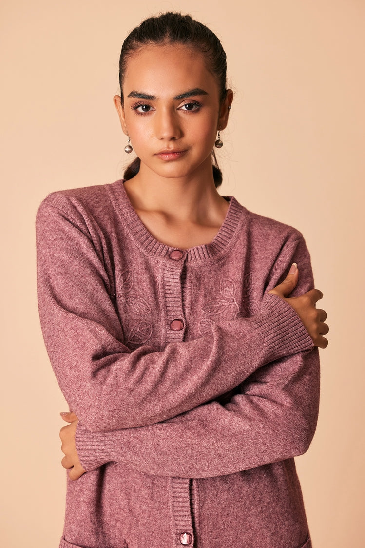 Picture of Ellena - Round Neck Cardigan Sweater - Available at Raja Sahib