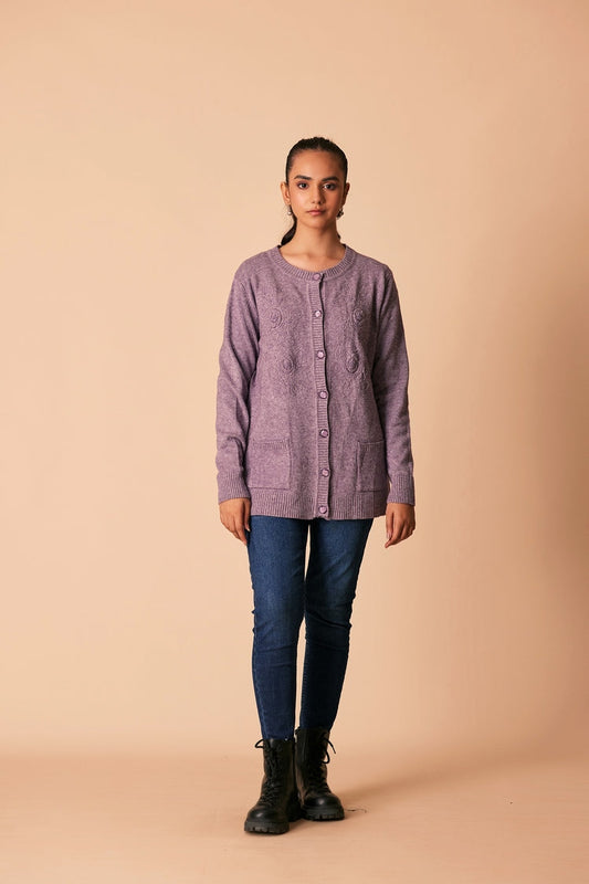 Picture of Ellena - Round Neck Cardigan Sweater - Available at Raja Sahib