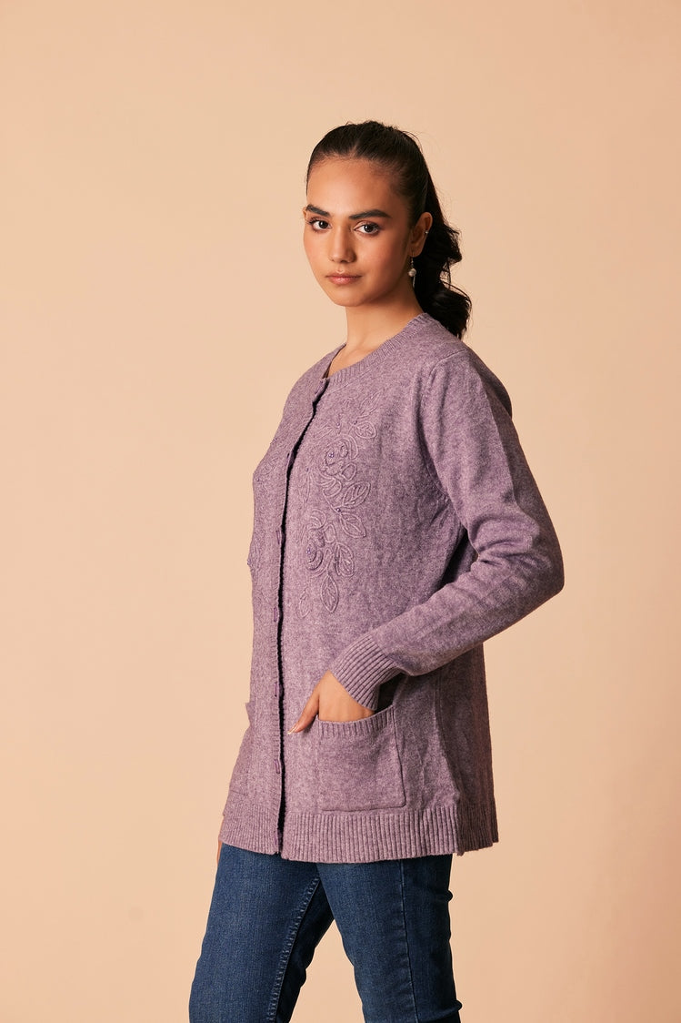 Picture of Ellena - Round Neck Cardigan Sweater - Available at Raja Sahib