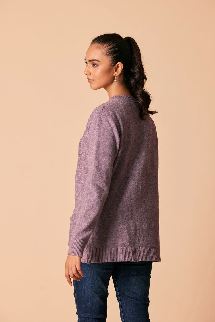 Picture of Ellena - Round Neck Cardigan Sweater - Available at Raja Sahib