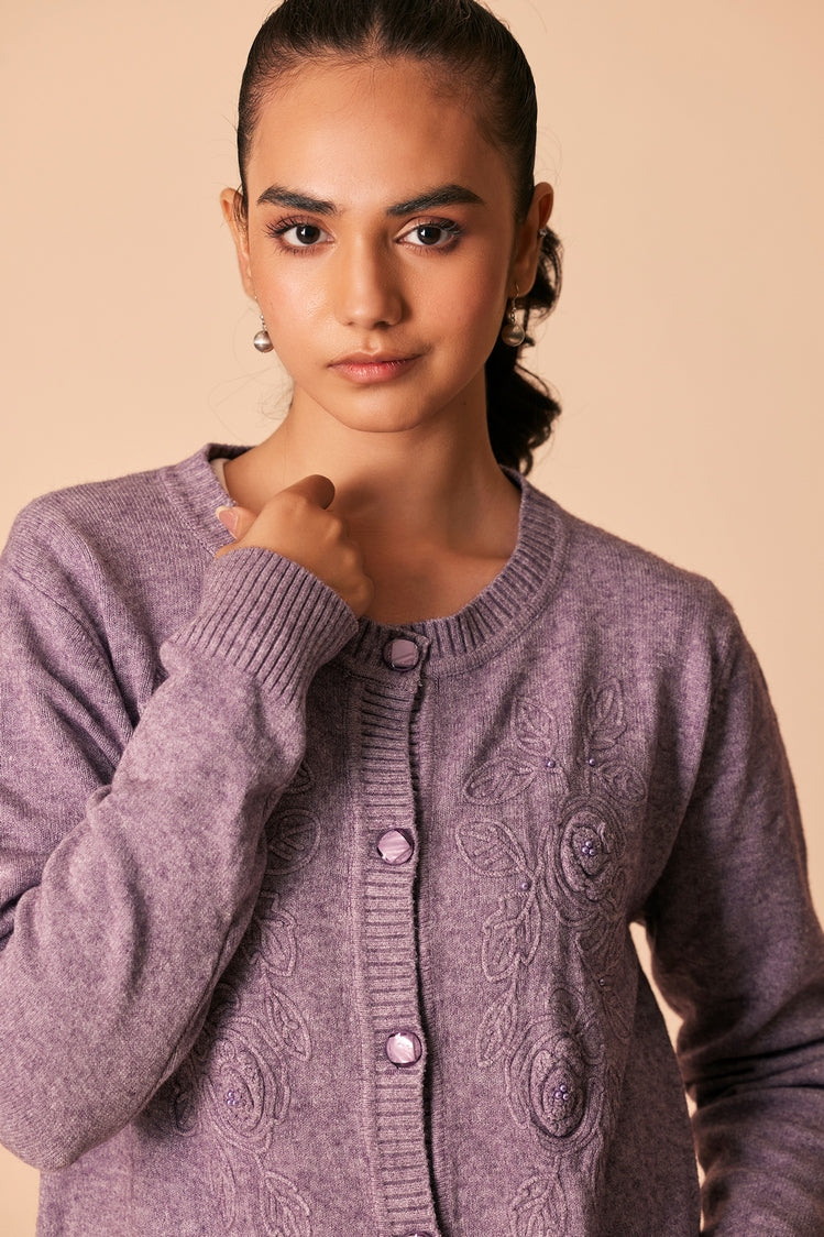 Picture of Ellena - Round Neck Cardigan Sweater - Available at Raja Sahib