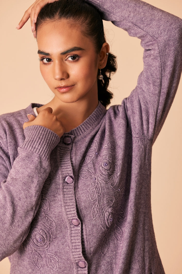 Picture of Ellena - Round Neck Cardigan Sweater - Available at Raja Sahib
