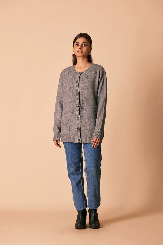 Picture of Ellena - Round Neck Cardigan Sweater - Available at Raja Sahib