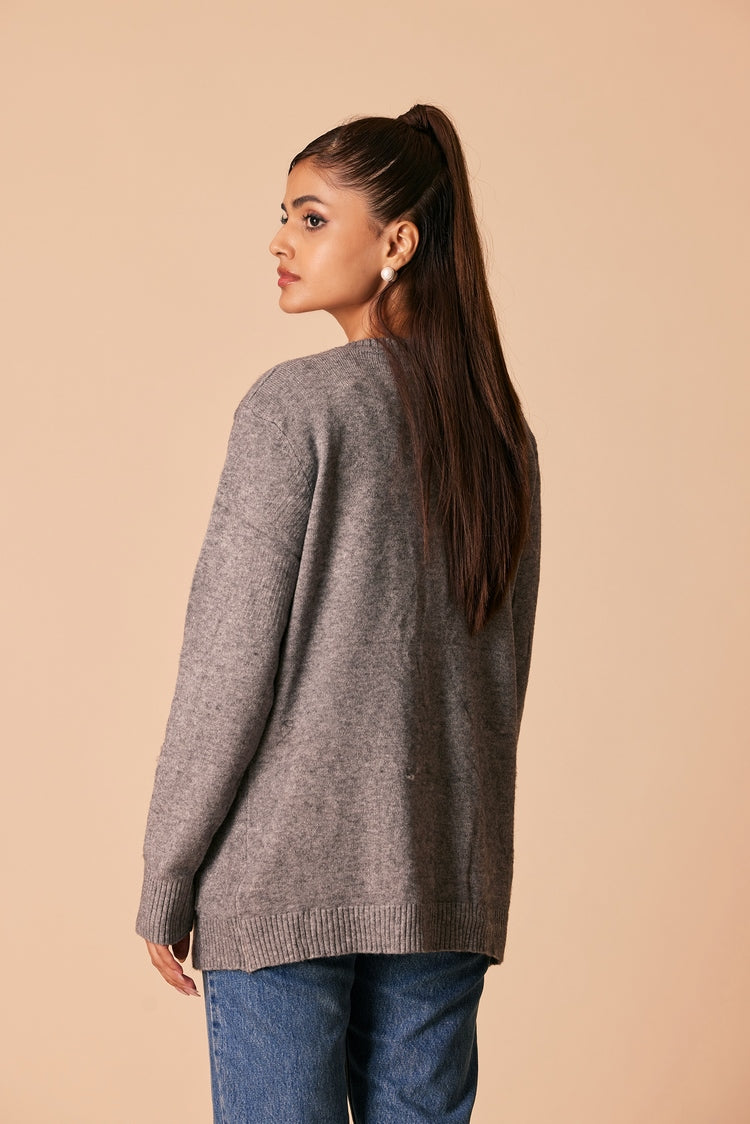 Picture of Ellena - Round Neck Cardigan Sweater - Available at Raja Sahib
