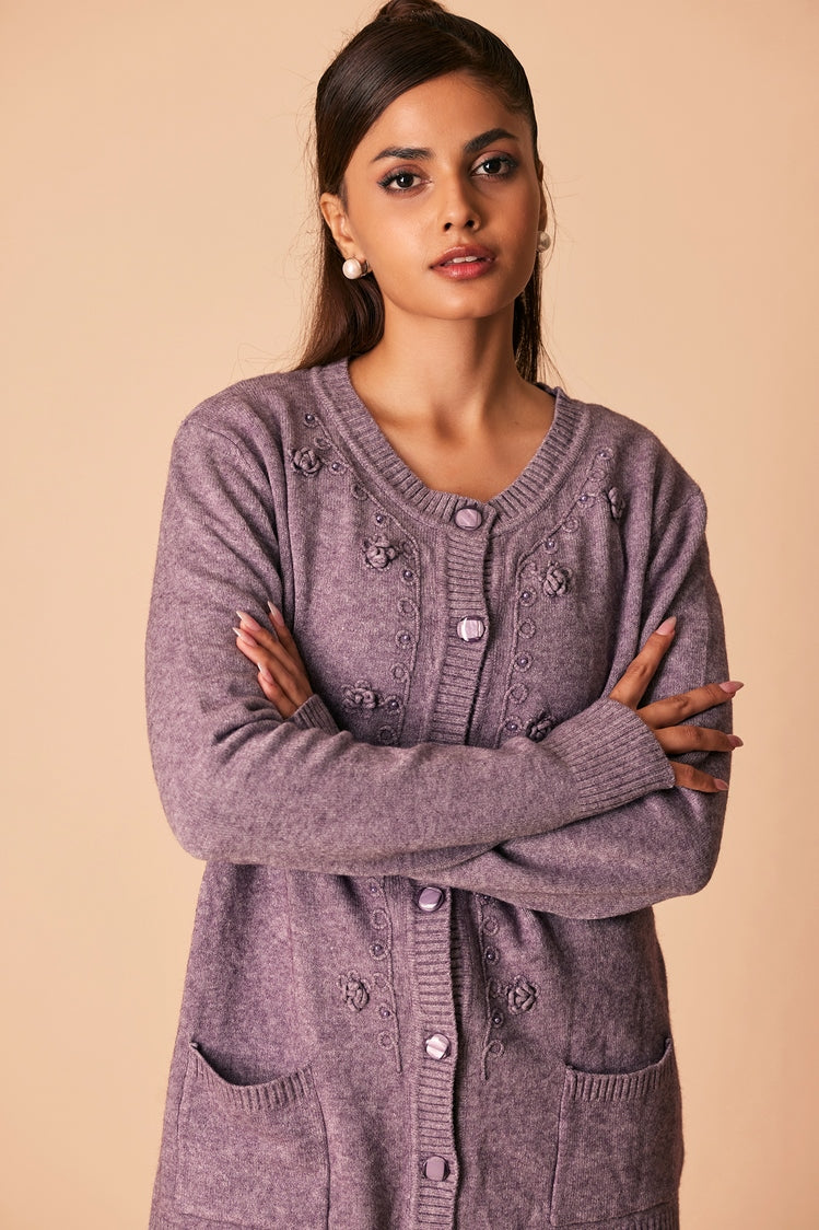 Picture of Ellena - Round Neck Cardigan Sweater - Available at Raja Sahib