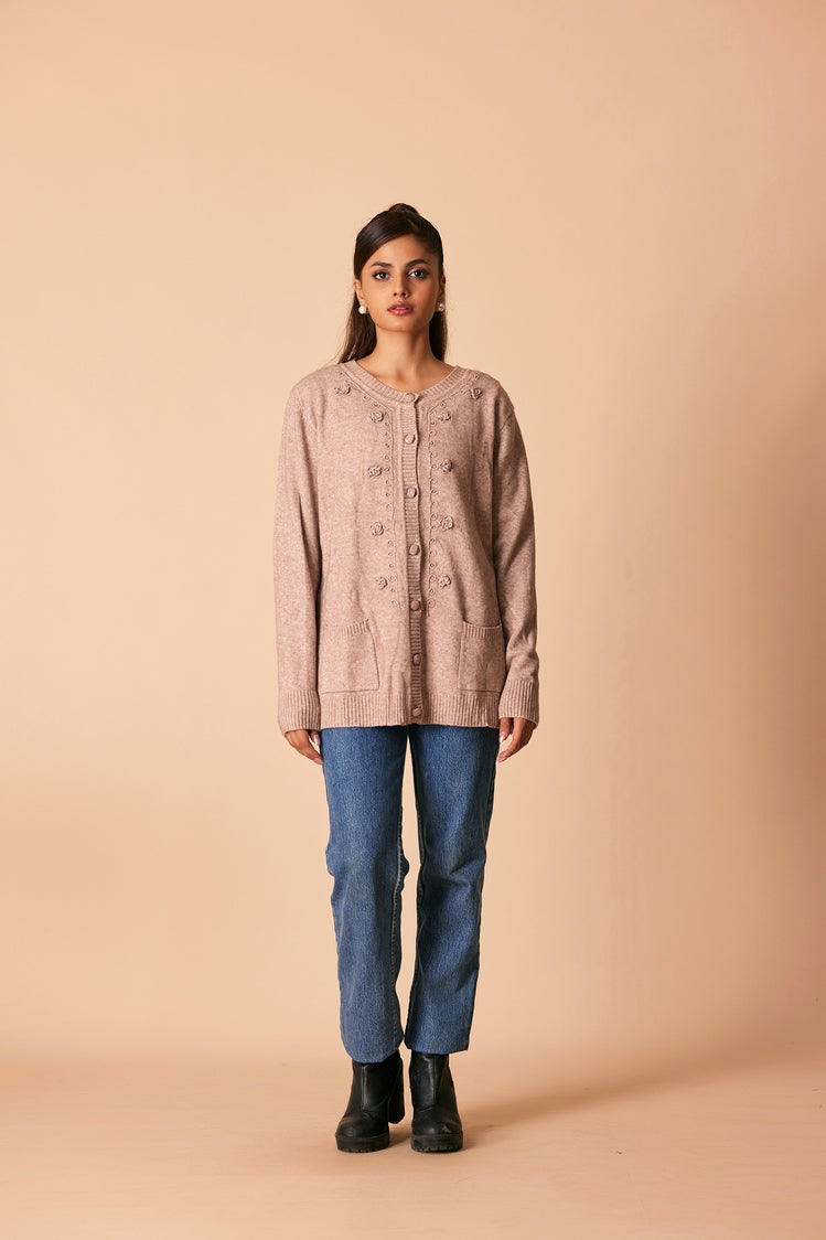 Picture of Ellena - Round Neck Cardigan Sweater - Available at Raja Sahib
