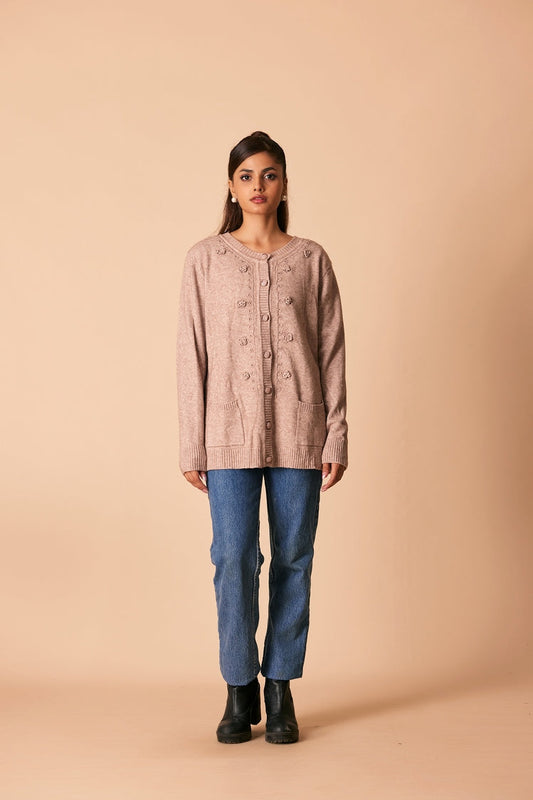 Picture of Ellena - Round Neck Cardigan Sweater - Available at Raja Sahib