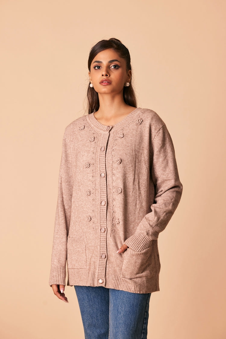 Picture of Ellena - Round Neck Cardigan Sweater - Available at Raja Sahib
