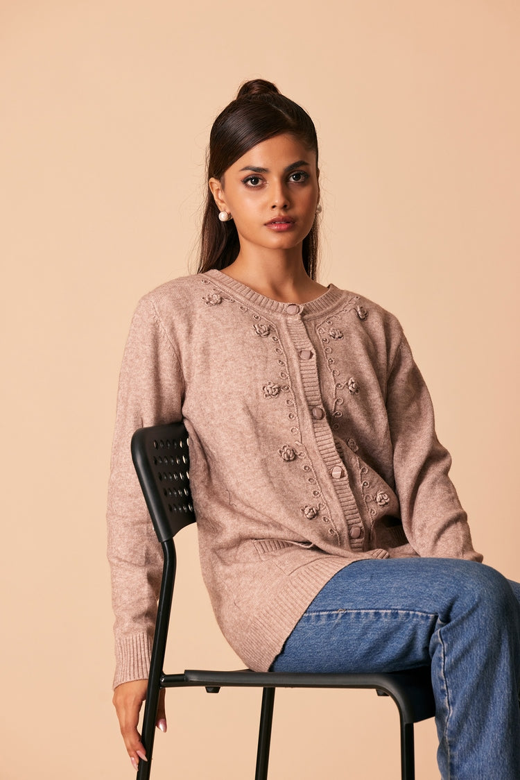 Picture of Ellena - Round Neck Cardigan Sweater - Available at Raja Sahib