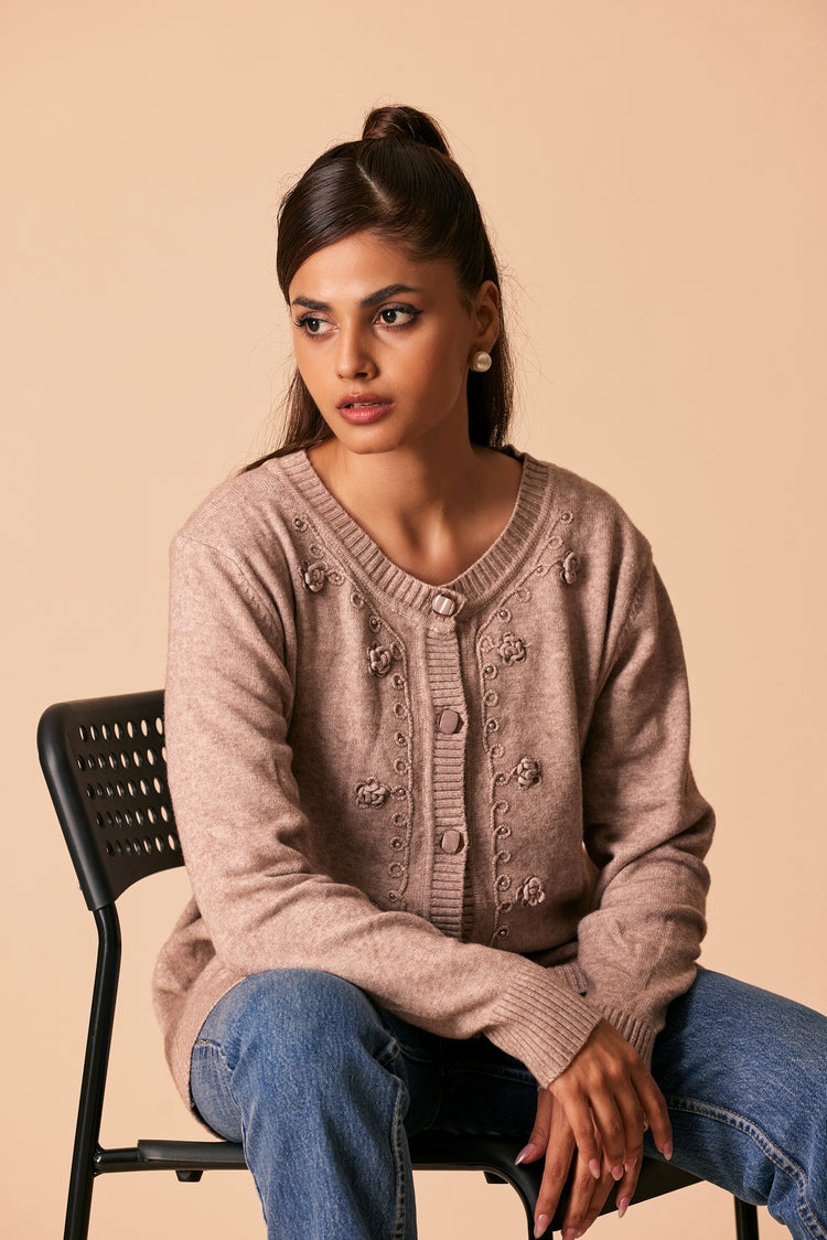 Picture of Ellena - Round Neck Cardigan Sweater - Available at Raja Sahib