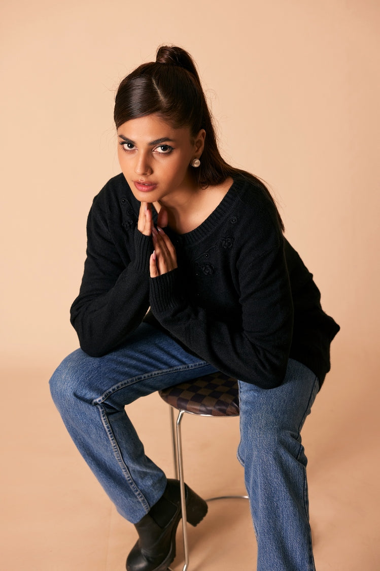 Picture of Ellena - Round Neck Cardigan Sweater - Available at Raja Sahib