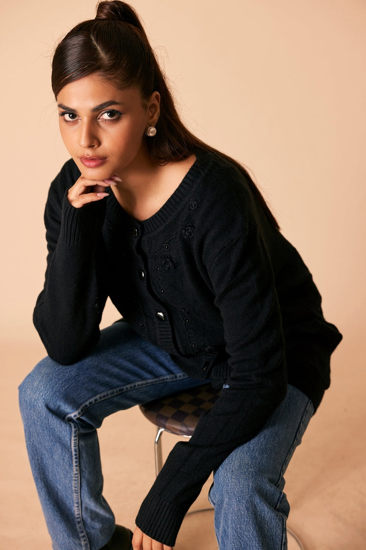 Picture of Ellena - Round Neck Cardigan Sweater - Available at Raja Sahib