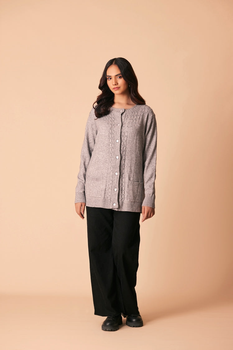 Picture of Ellena - Round Neck Cardigan Sweater - Available at Raja Sahib