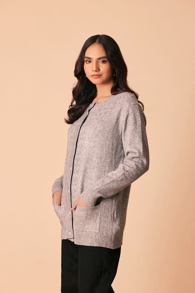 Picture of Ellena - Round Neck Cardigan Sweater - Available at Raja Sahib
