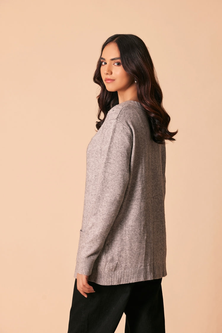 Picture of Ellena - Round Neck Cardigan Sweater - Available at Raja Sahib