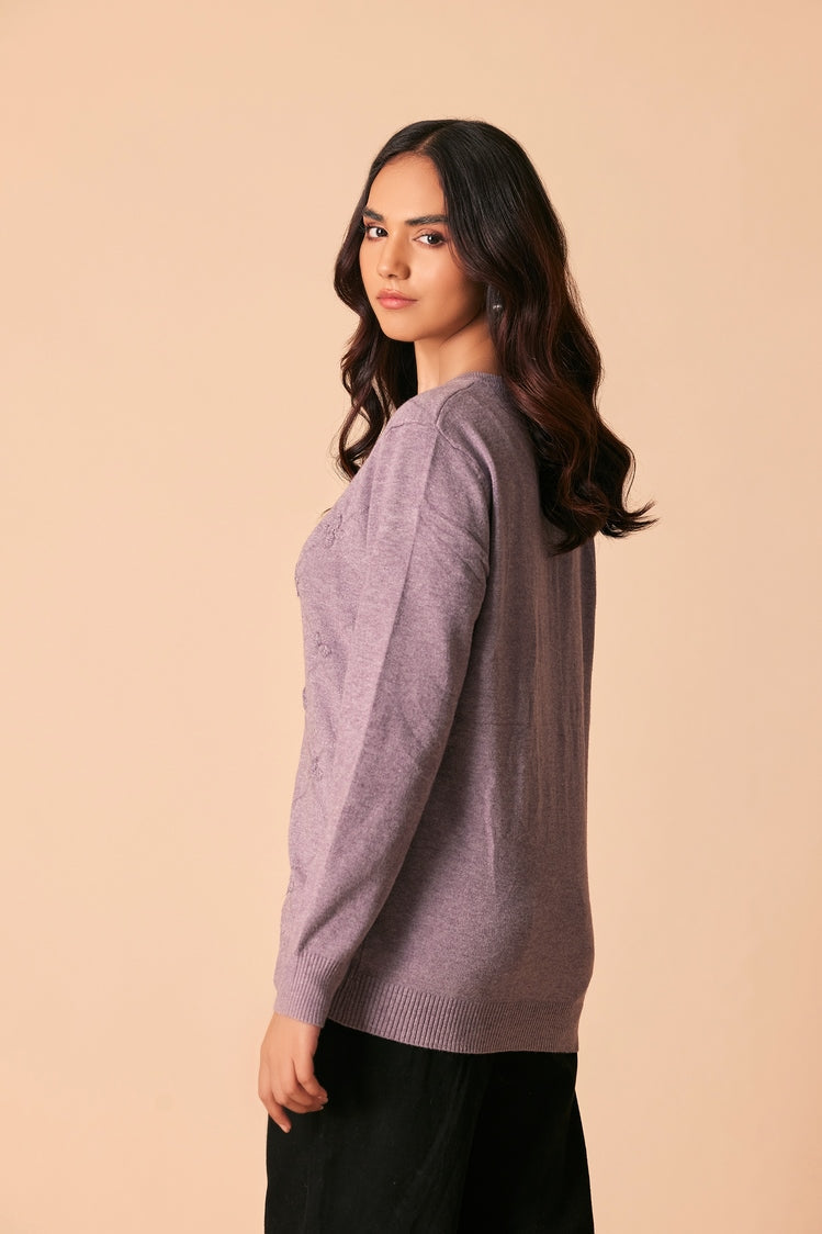 Picture of Ellena - Round Neck Cardigan Sweater - Available at Raja Sahib