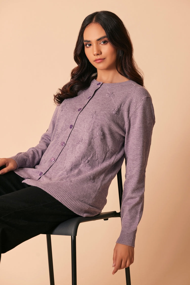 Picture of Ellena - Round Neck Cardigan Sweater - Available at Raja Sahib