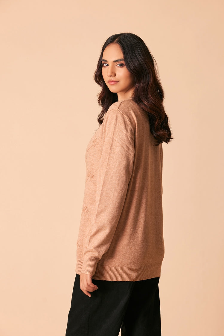 Picture of Ellena - Round Neck Cardigan Sweater - Available at Raja Sahib
