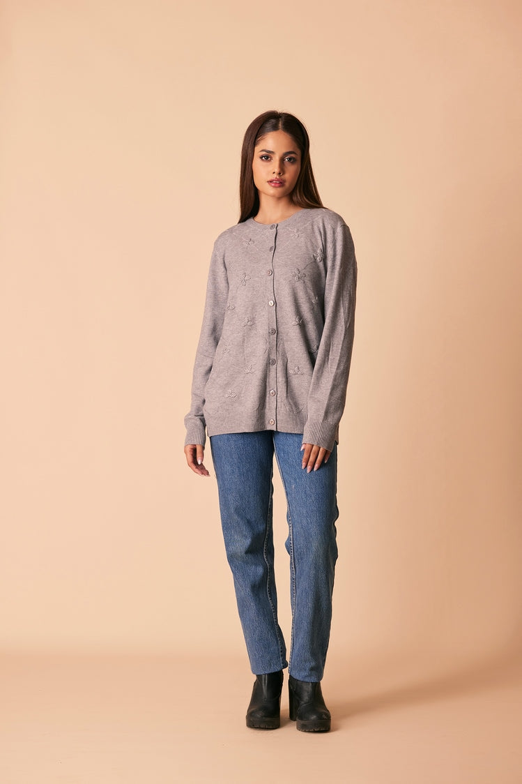 Picture of Ellena - Round Neck Cardigan Sweater - Available at Raja Sahib