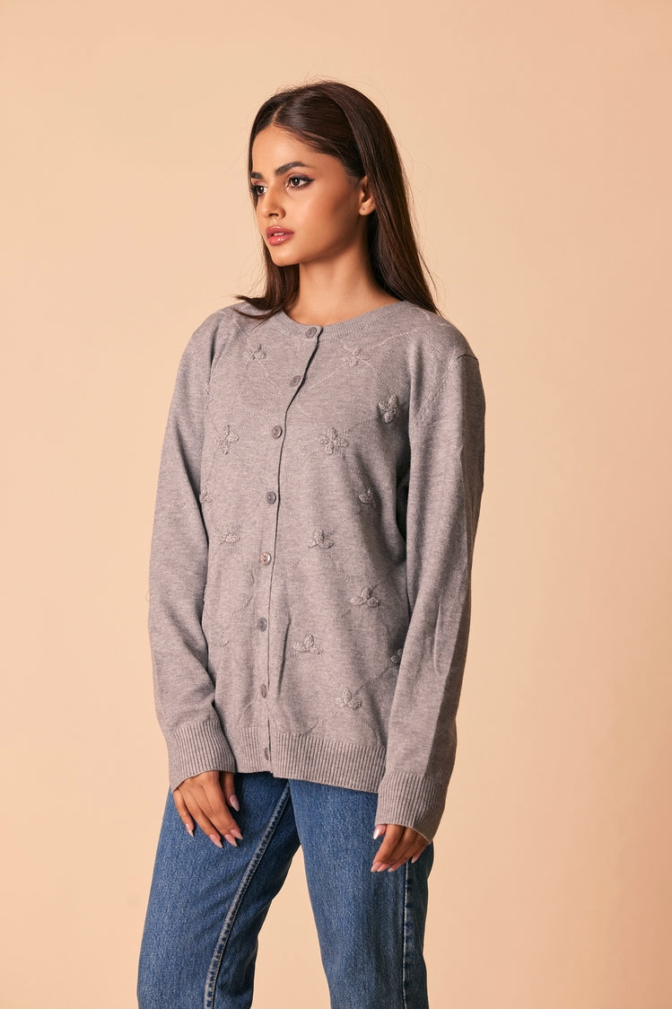 Picture of Ellena - Round Neck Cardigan Sweater - Available at Raja Sahib