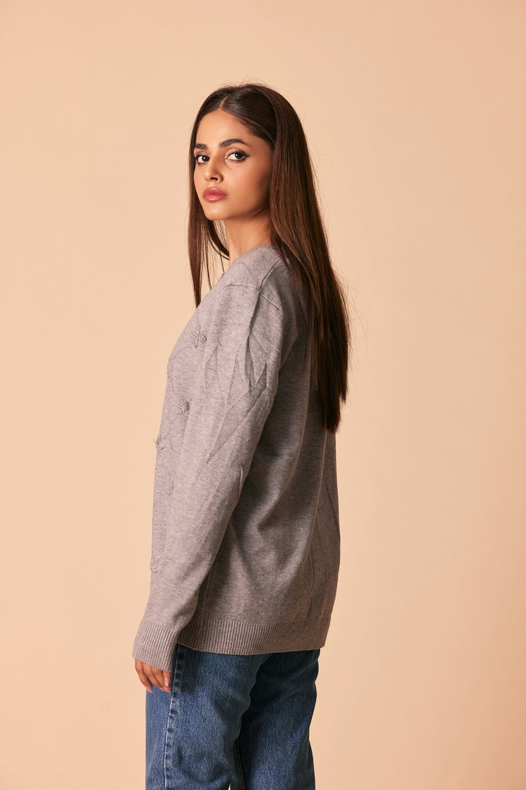 Picture of Ellena - Round Neck Cardigan Sweater - Available at Raja Sahib
