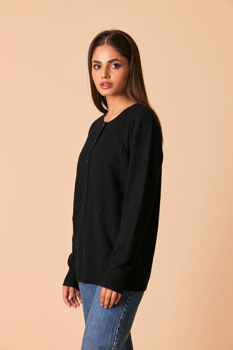 Picture of Ellena - Round Neck Cardigan Sweater - Available at Raja Sahib