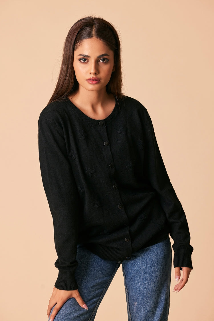 Picture of Ellena - Round Neck Cardigan Sweater - Available at Raja Sahib