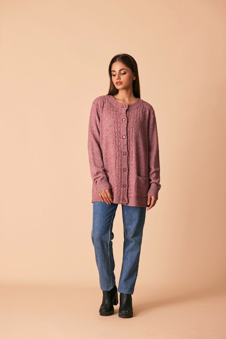 Picture of Ellena - Round Neck Cardigan Sweater - Available at Raja Sahib