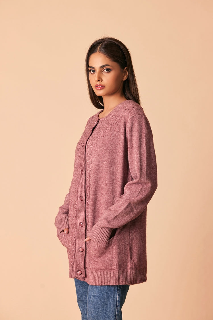Picture of Ellena - Round Neck Cardigan Sweater - Available at Raja Sahib