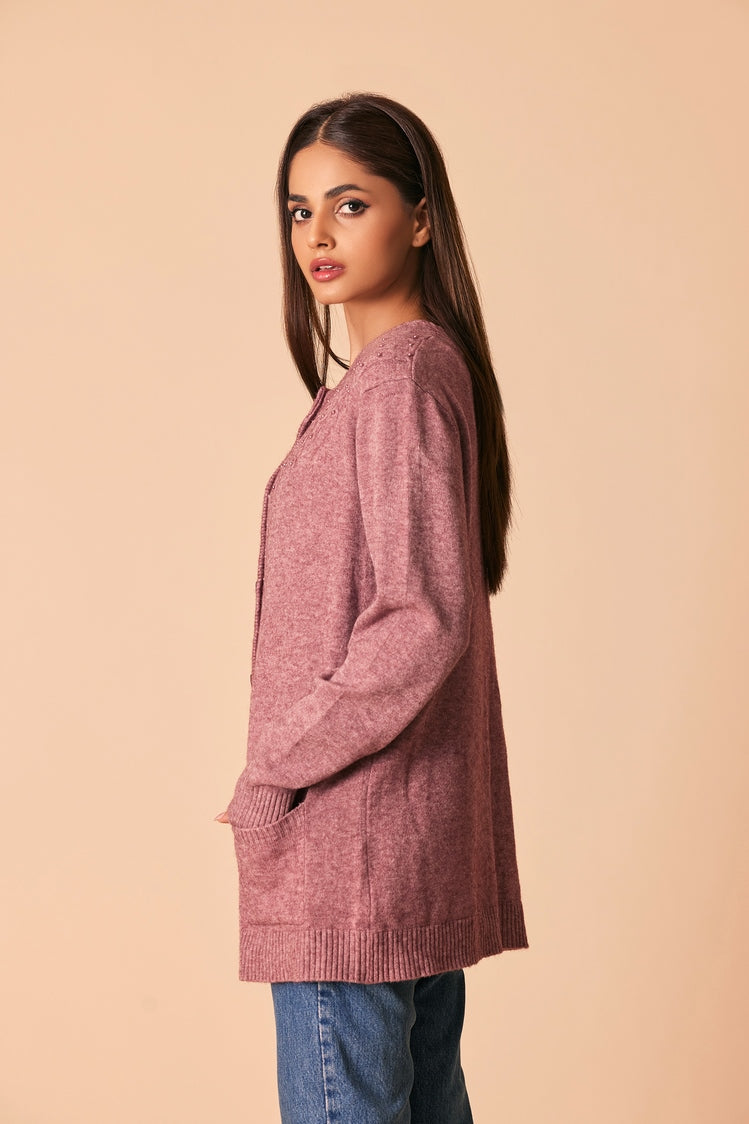 Picture of Ellena - Round Neck Cardigan Sweater - Available at Raja Sahib