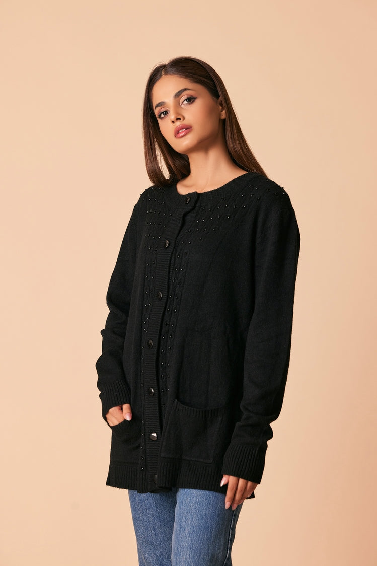 Picture of Ellena - Round Neck Cardigan Sweater - Available at Raja Sahib