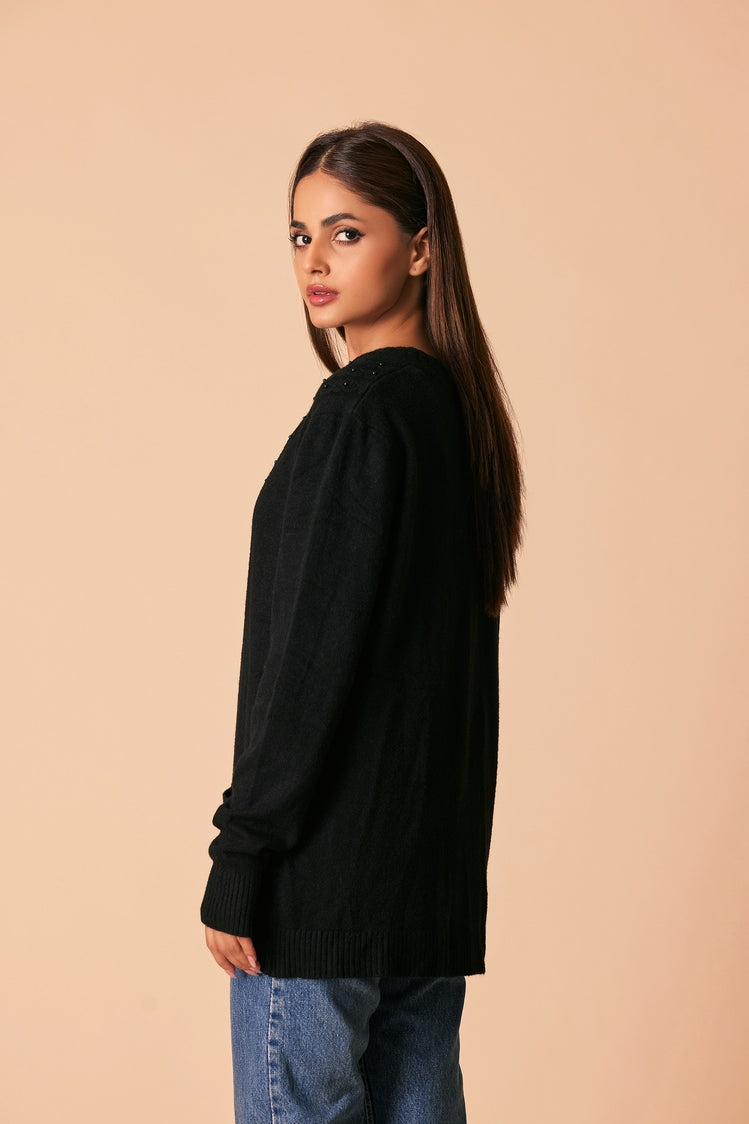 Picture of Ellena - Round Neck Cardigan Sweater - Available at Raja Sahib