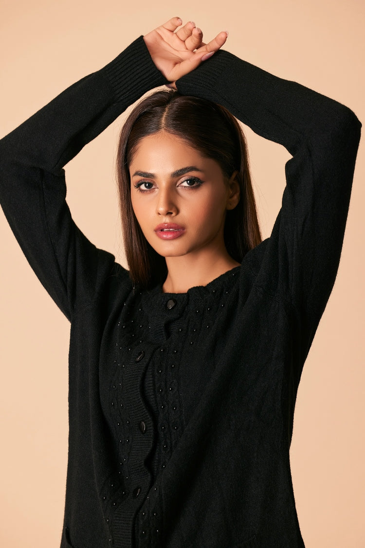 Picture of Ellena - Round Neck Cardigan Sweater - Available at Raja Sahib
