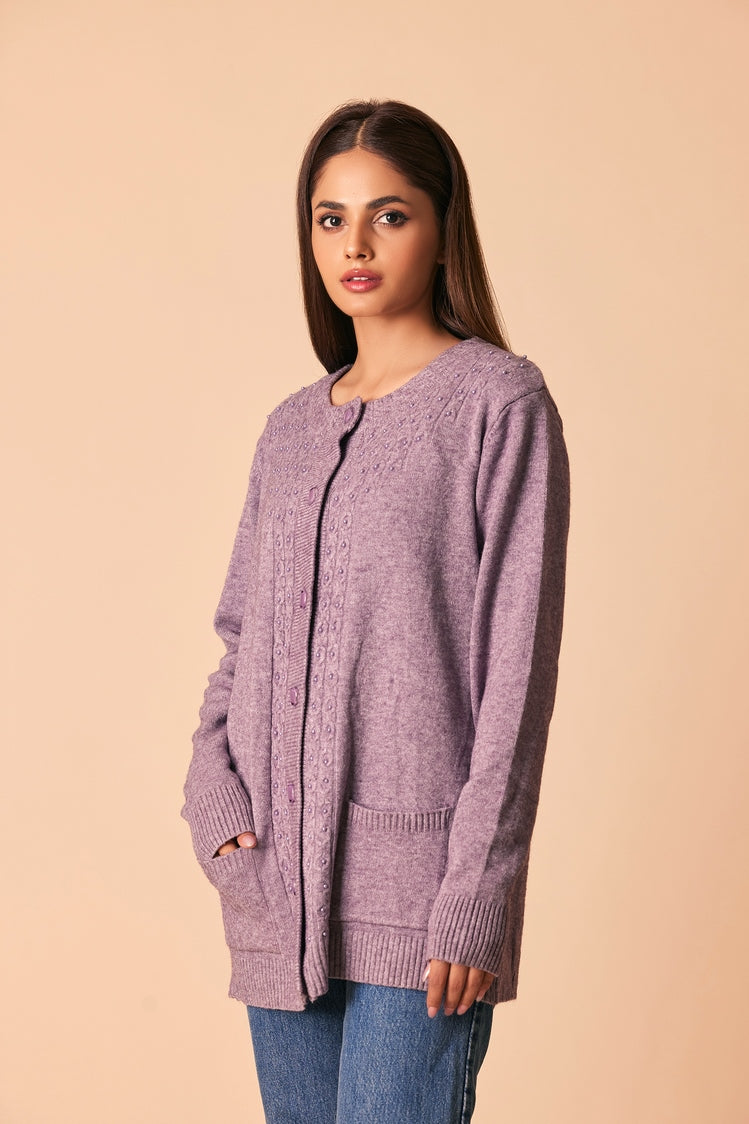 Picture of Ellena - Round Neck Cardigan Sweater - Available at Raja Sahib