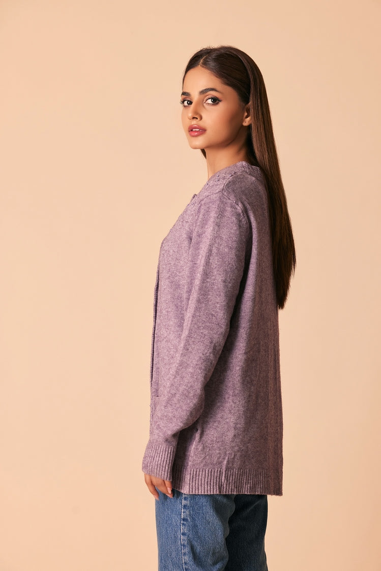 Picture of Ellena - Round Neck Cardigan Sweater - Available at Raja Sahib