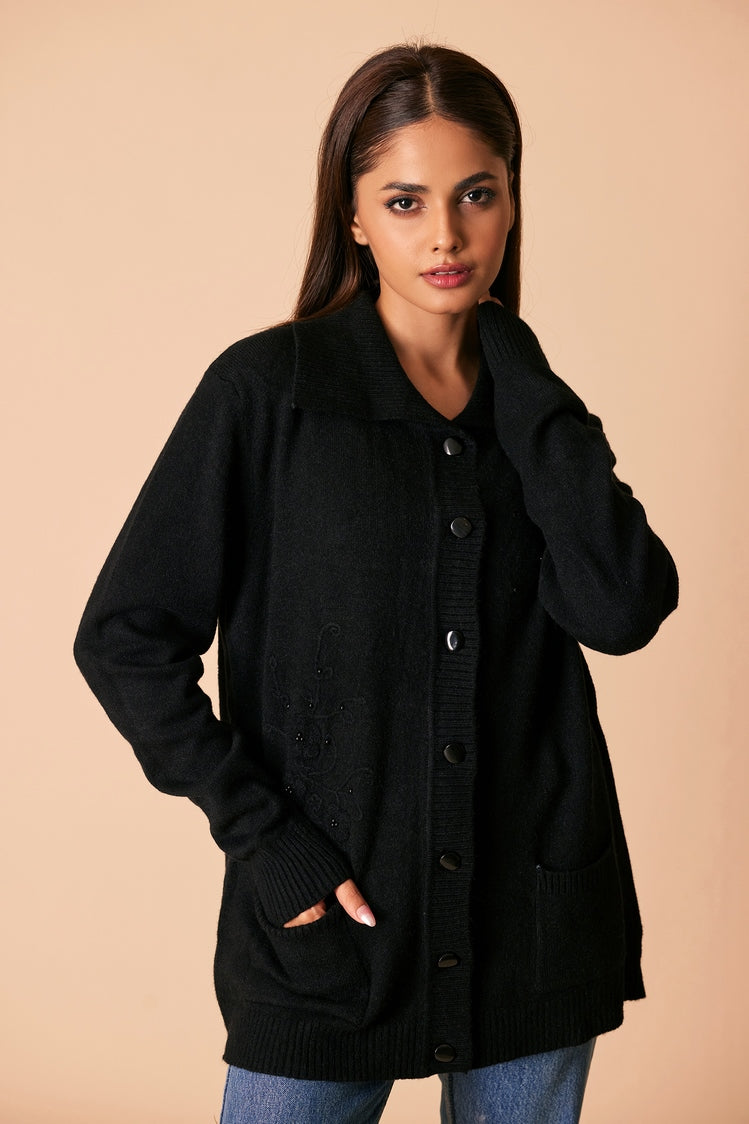 Picture of Ellena - V-Neck Cardigan Sweater - Available at Raja Sahib