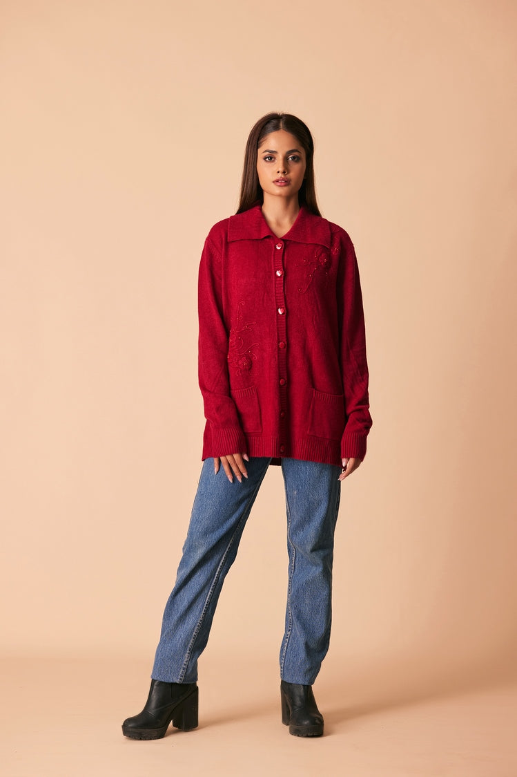 Picture of Ellena - V-Neck Cardigan Sweater - Available at Raja Sahib