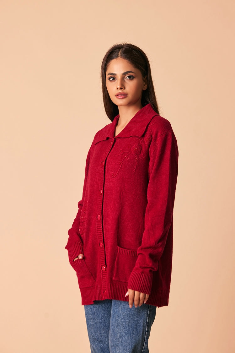 Picture of Ellena - V-Neck Cardigan Sweater - Available at Raja Sahib