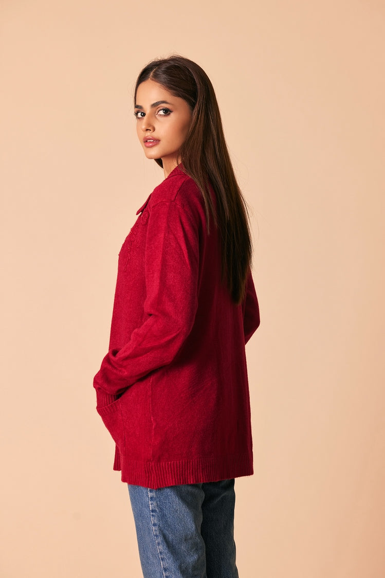 Picture of Ellena - V-Neck Cardigan Sweater - Available at Raja Sahib