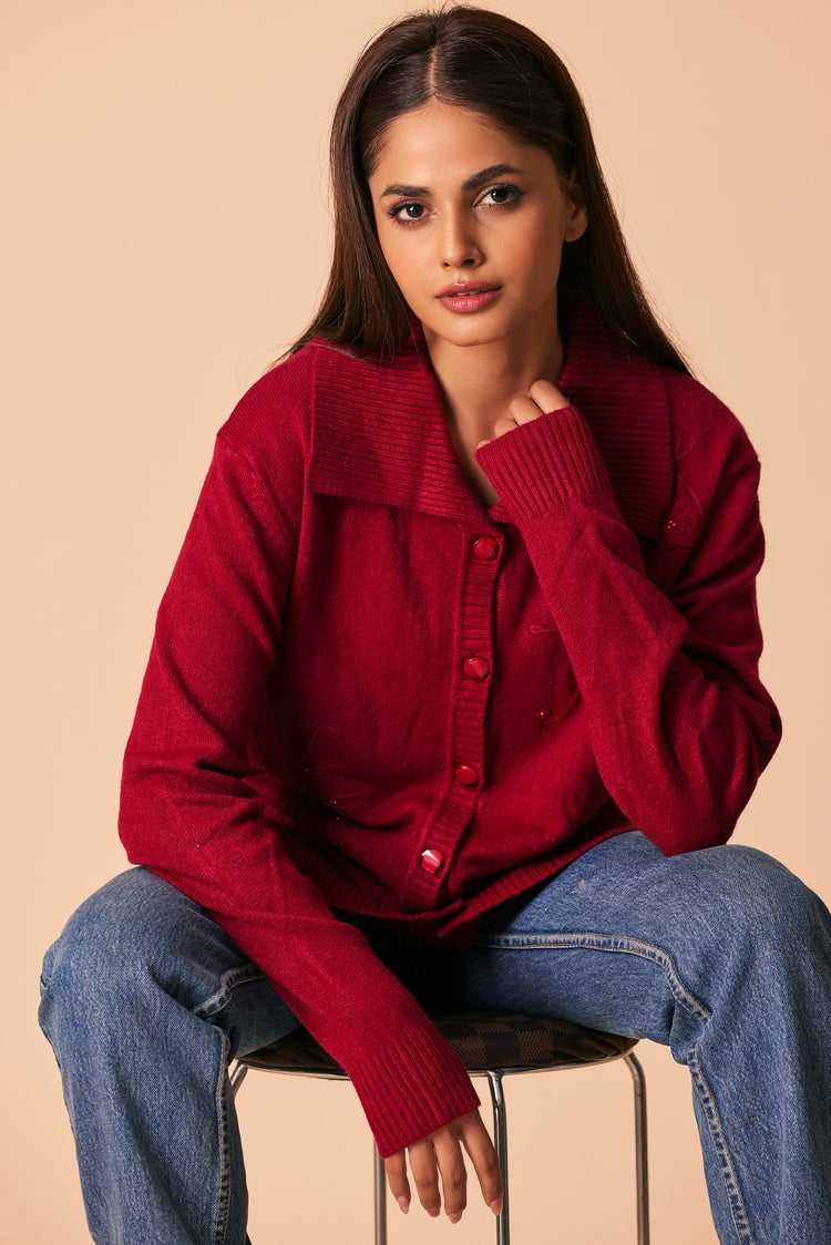 Picture of Ellena - V-Neck Cardigan Sweater - Available at Raja Sahib