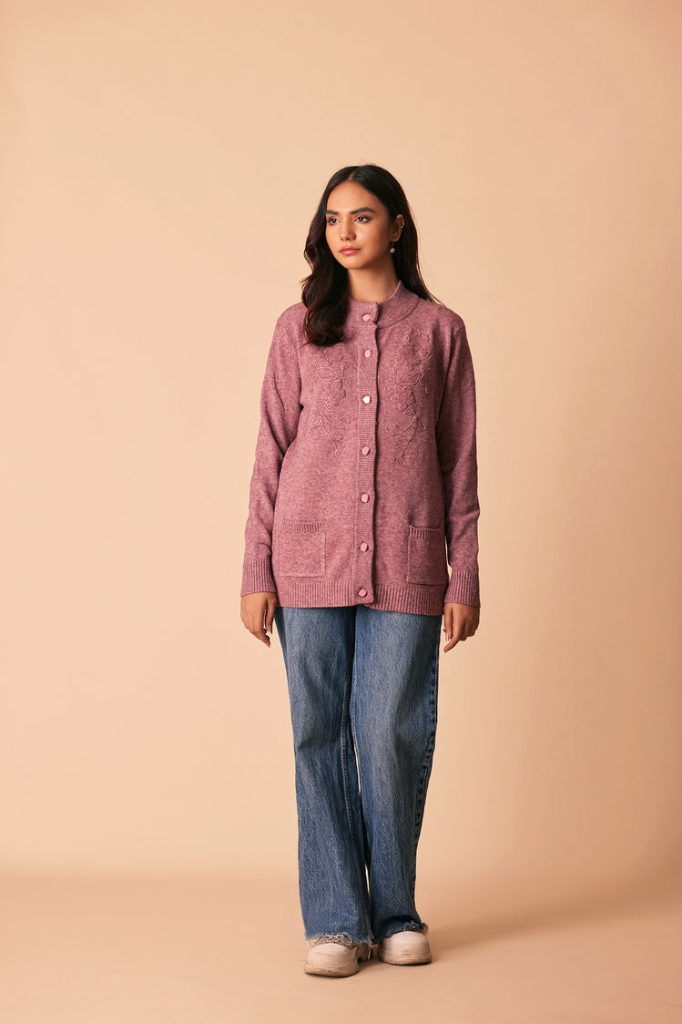 Picture of Ellena - Round Neck Cardigan Sweater - Available at Raja Sahib