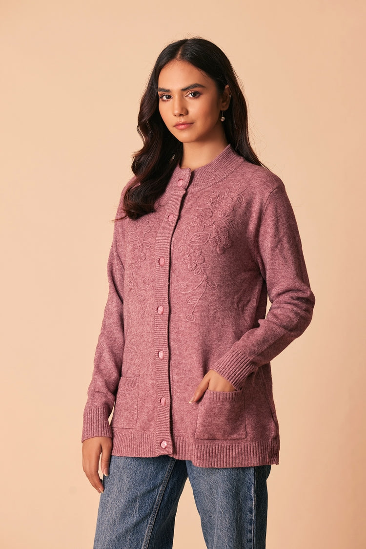 Picture of Ellena - Round Neck Cardigan Sweater - Available at Raja Sahib