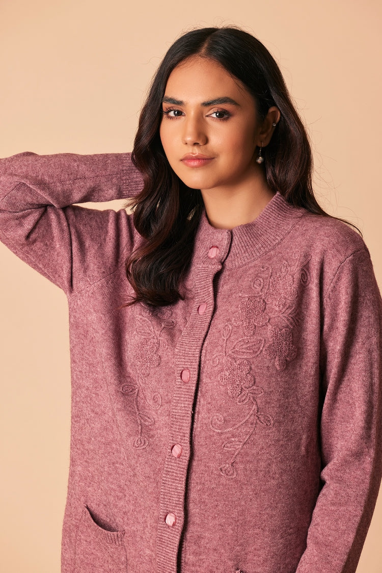 Picture of Ellena - Round Neck Cardigan Sweater - Available at Raja Sahib