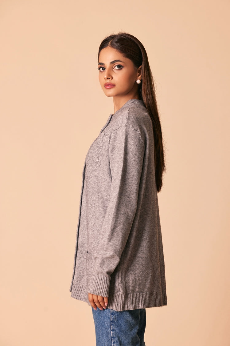 Picture of Ellena - Round Neck Cardigan Sweater - Available at Raja Sahib