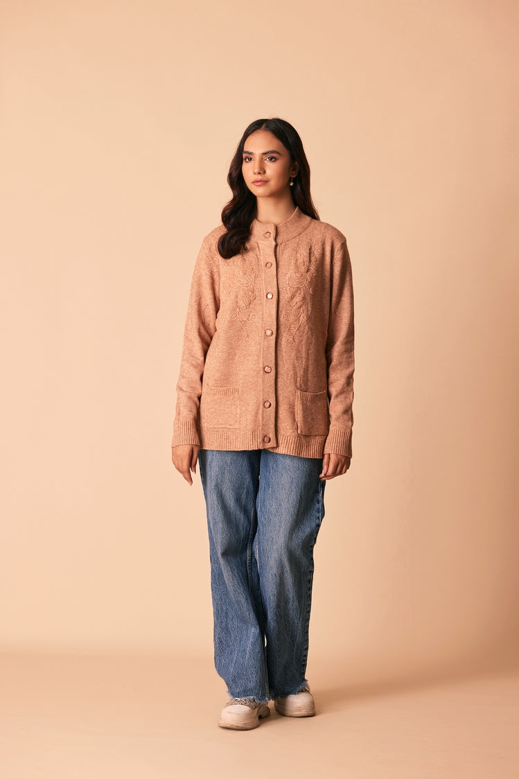 Picture of Ellena - Round Neck Cardigan Sweater - Available at Raja Sahib